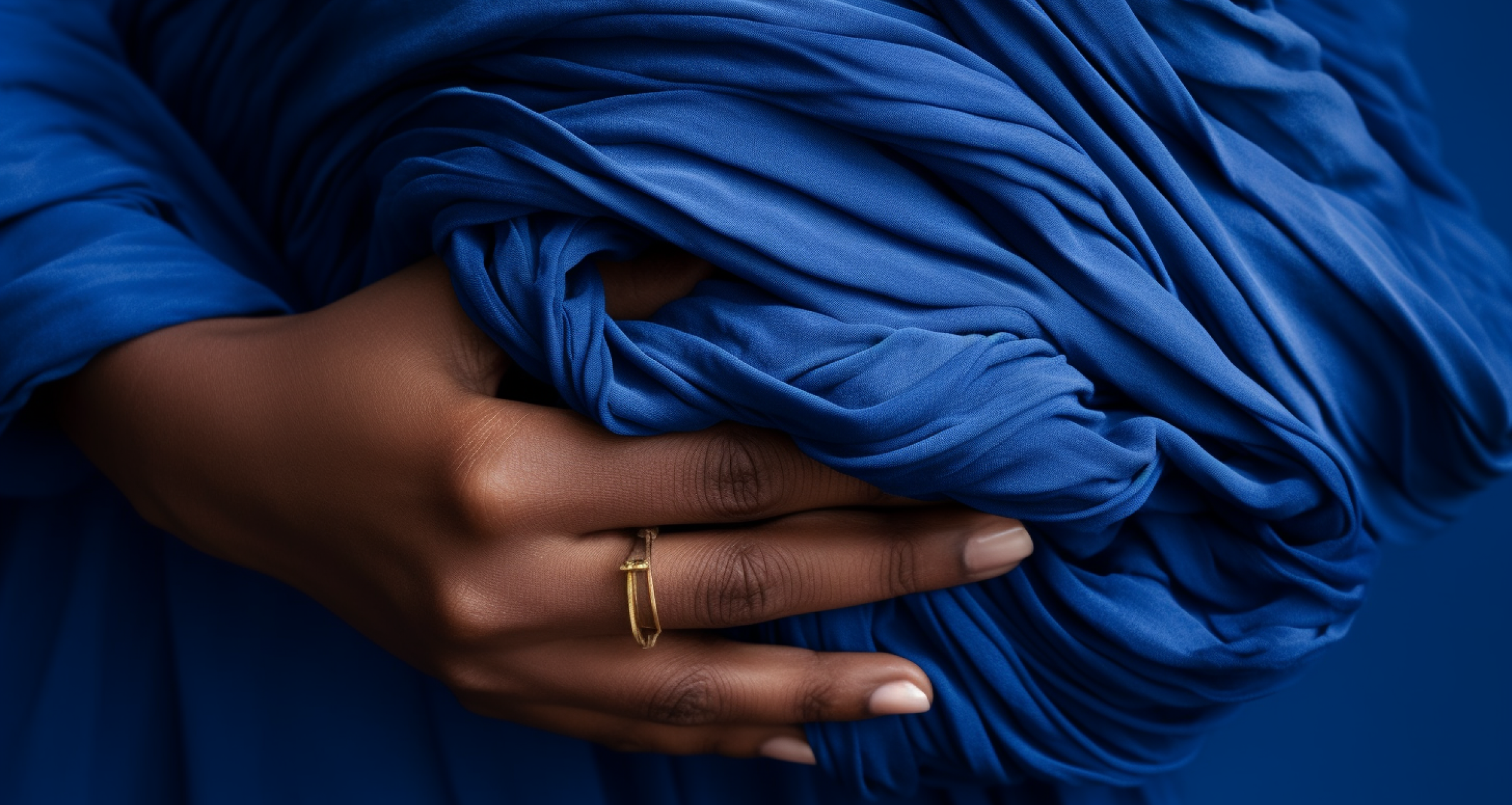hand-on-royal-blue-fabric